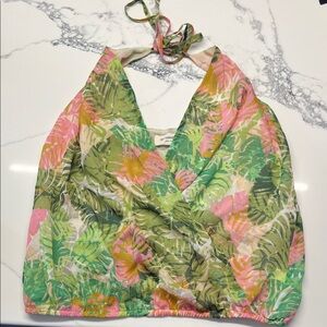 Vibrant Leaf Print Halter Crop Top